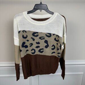 No Brand, Size M, Multicolored leopard print sweater, long-sleeve.